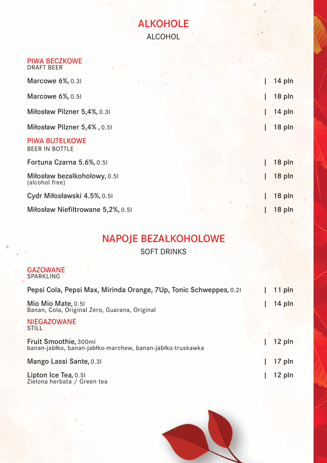Menu - Restauracja Sante
