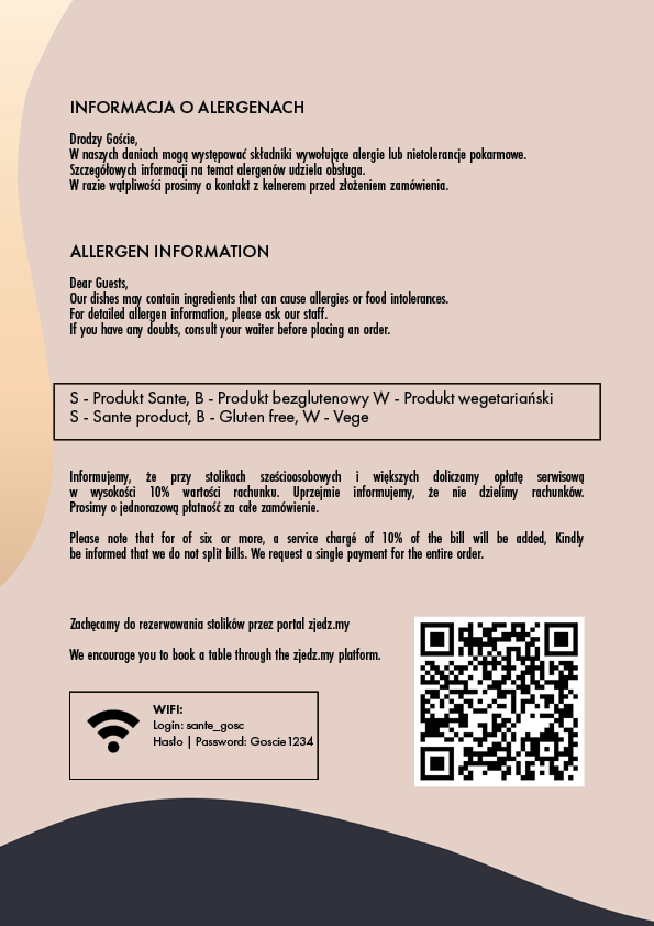 Menu - Restauracja Sante