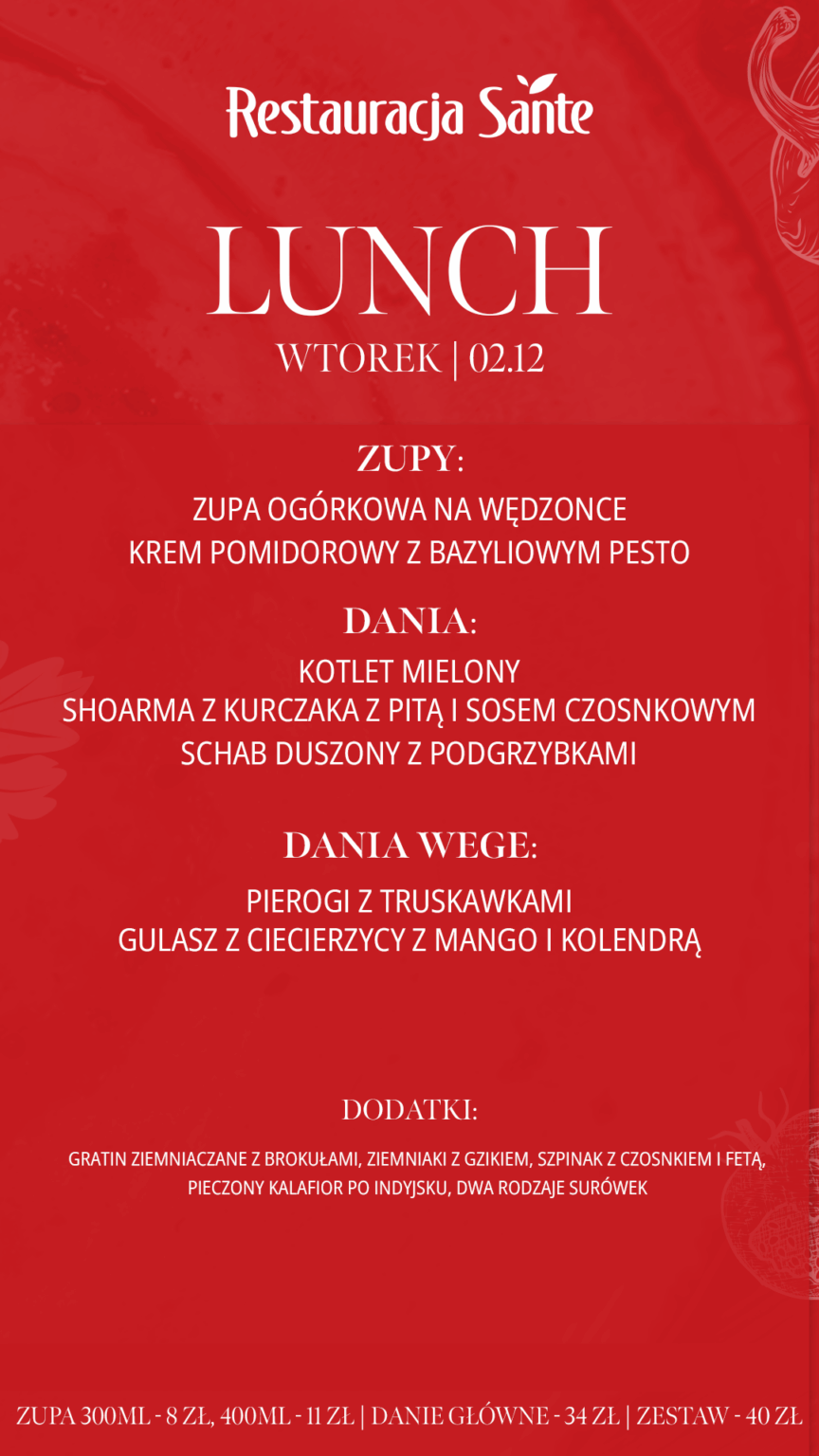 Menu - Restauracja Sante