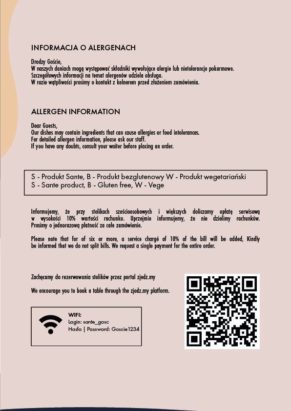 Menu - Restauracja Sante